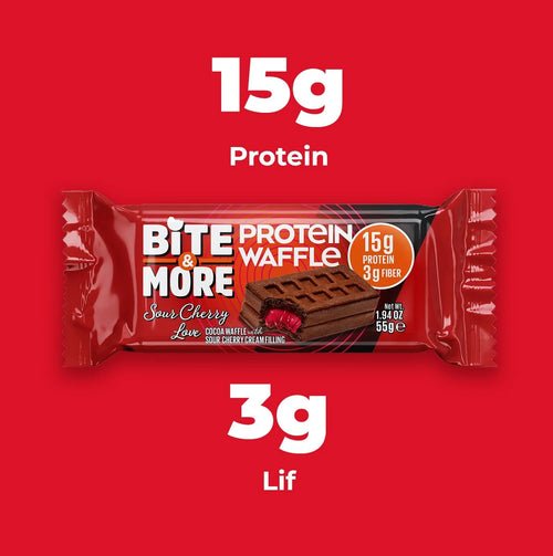 Bite & More Kakaolu Vişne Kremalı Protein Waffle 55 Gr