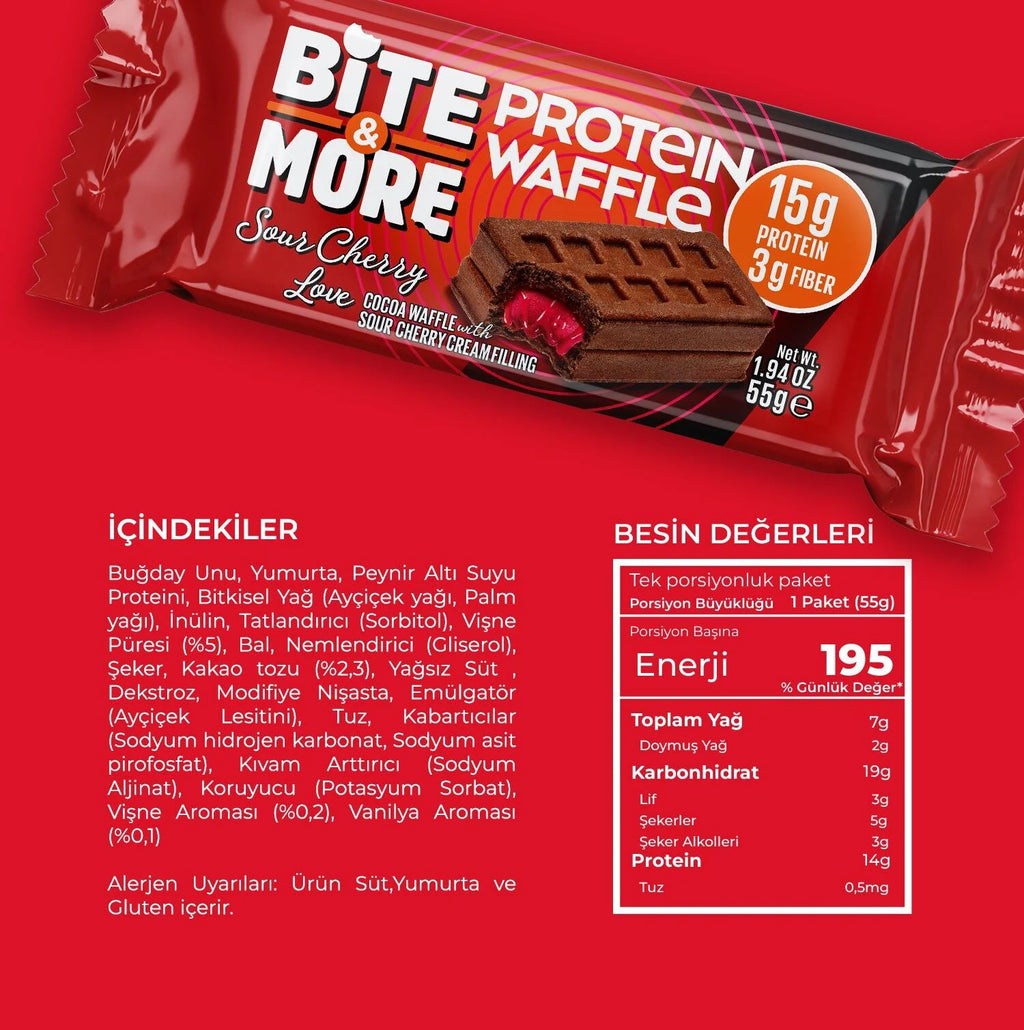 Bite & More Kakaolu Vişne Kremalı Protein Waffle 55 Gr