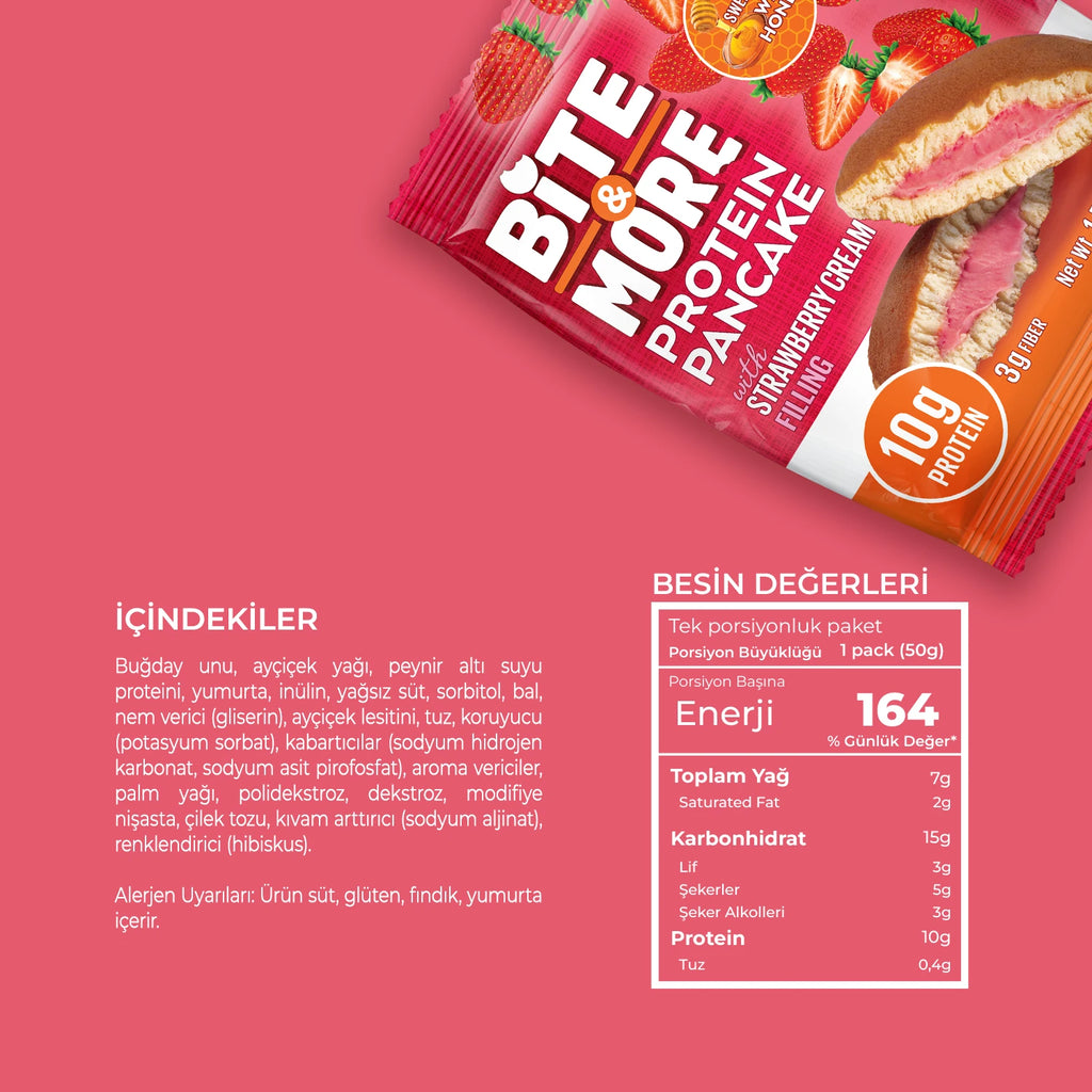 Bite&More Çilek Dolgulu Protein Pancake 50 Gr