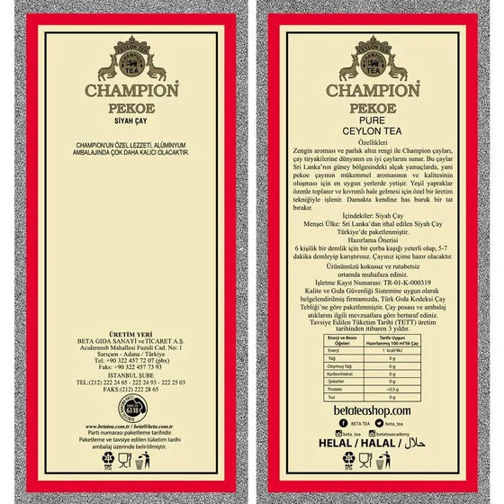 Champion Pekoe Seylan Siyah Dökme Çay 500 Gr