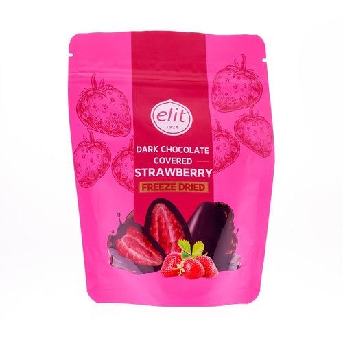 Elit Çikolata Bitter Çikolata Kaplı Freeze Dried Çilek Draje 80 Gr