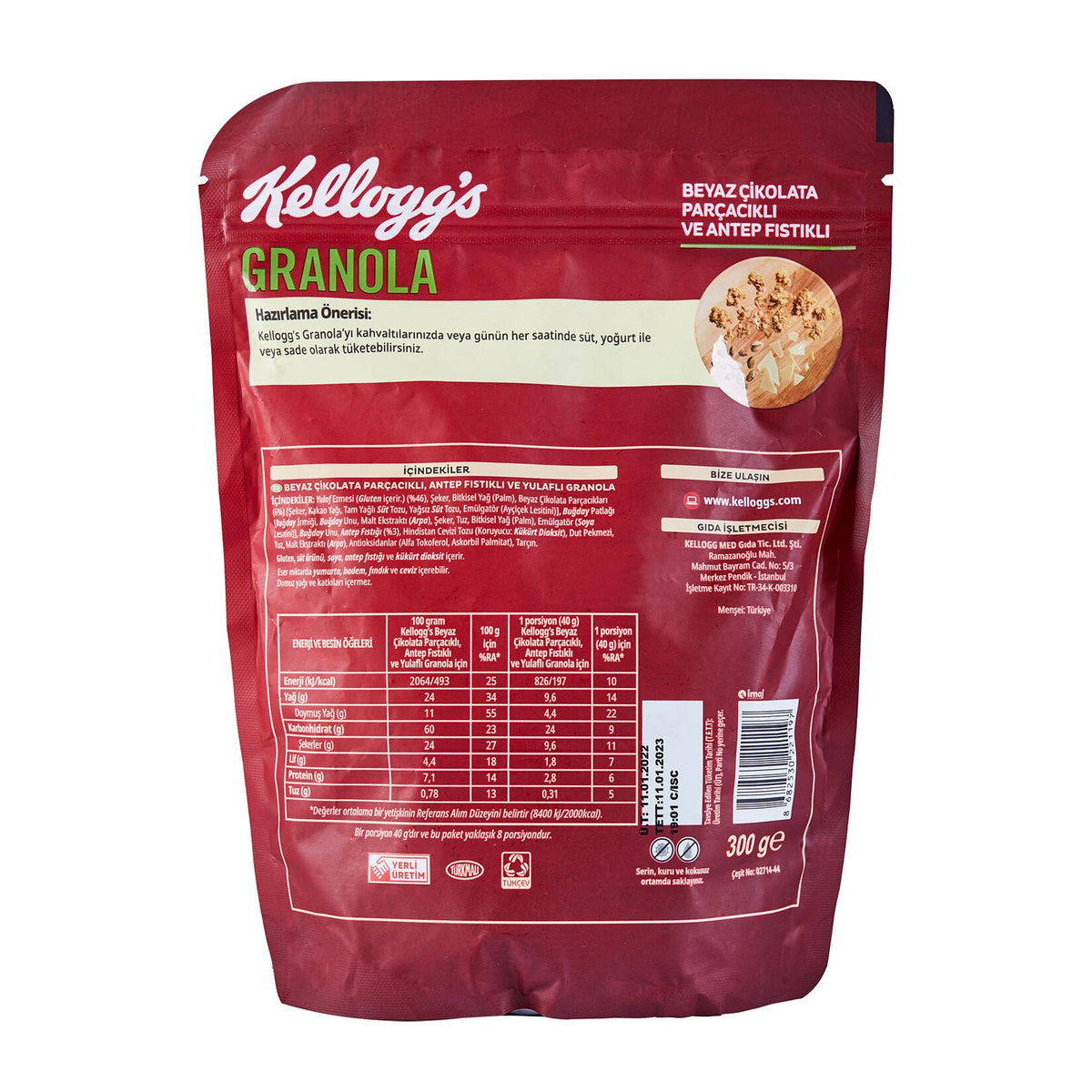 Kellogg'S Beyaz Çikolata Ve Antep Fıstıklı Granola 300 Gr