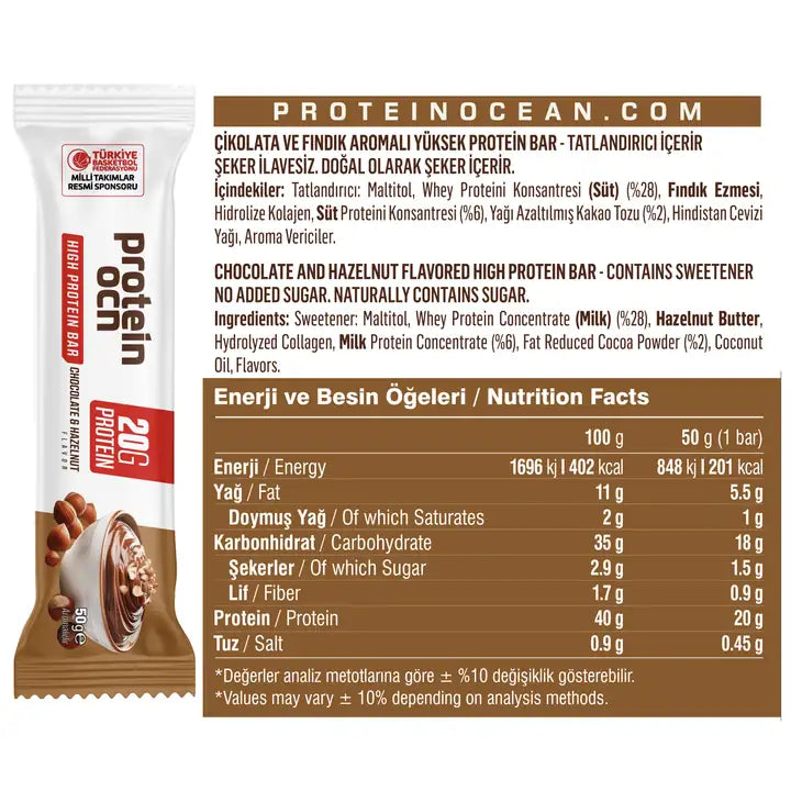 Protein Ocean Chocolate & Hazelnut Protein Bar 50 Gr * 12