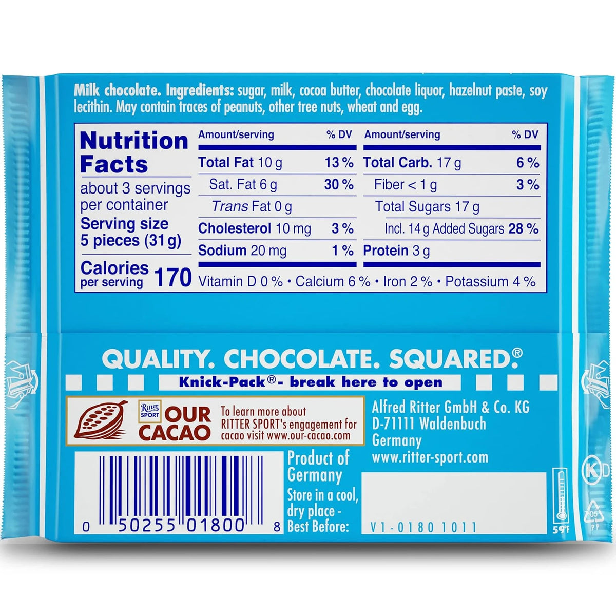 Ritter Sport Alpine Milk Chocolate 100 Gr
