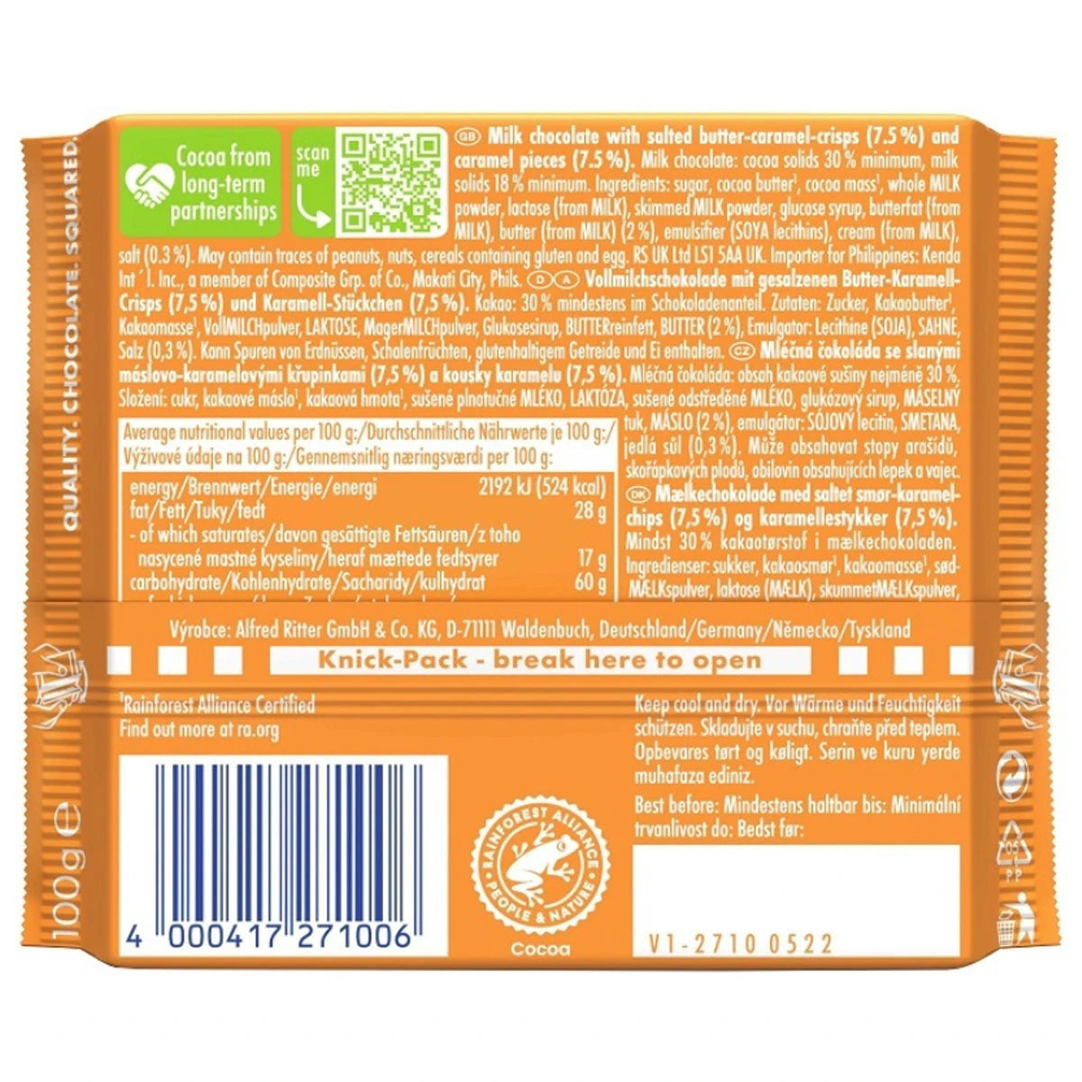 Ritter Sport Salted Caramel Chocolate 100 Gr