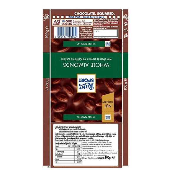 Ritter Sport Tane Bademli Sütlü Çikolata 100 Gr