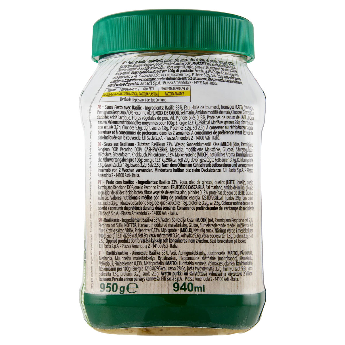 Sacla Pesto Alla Genovese 940 Ml