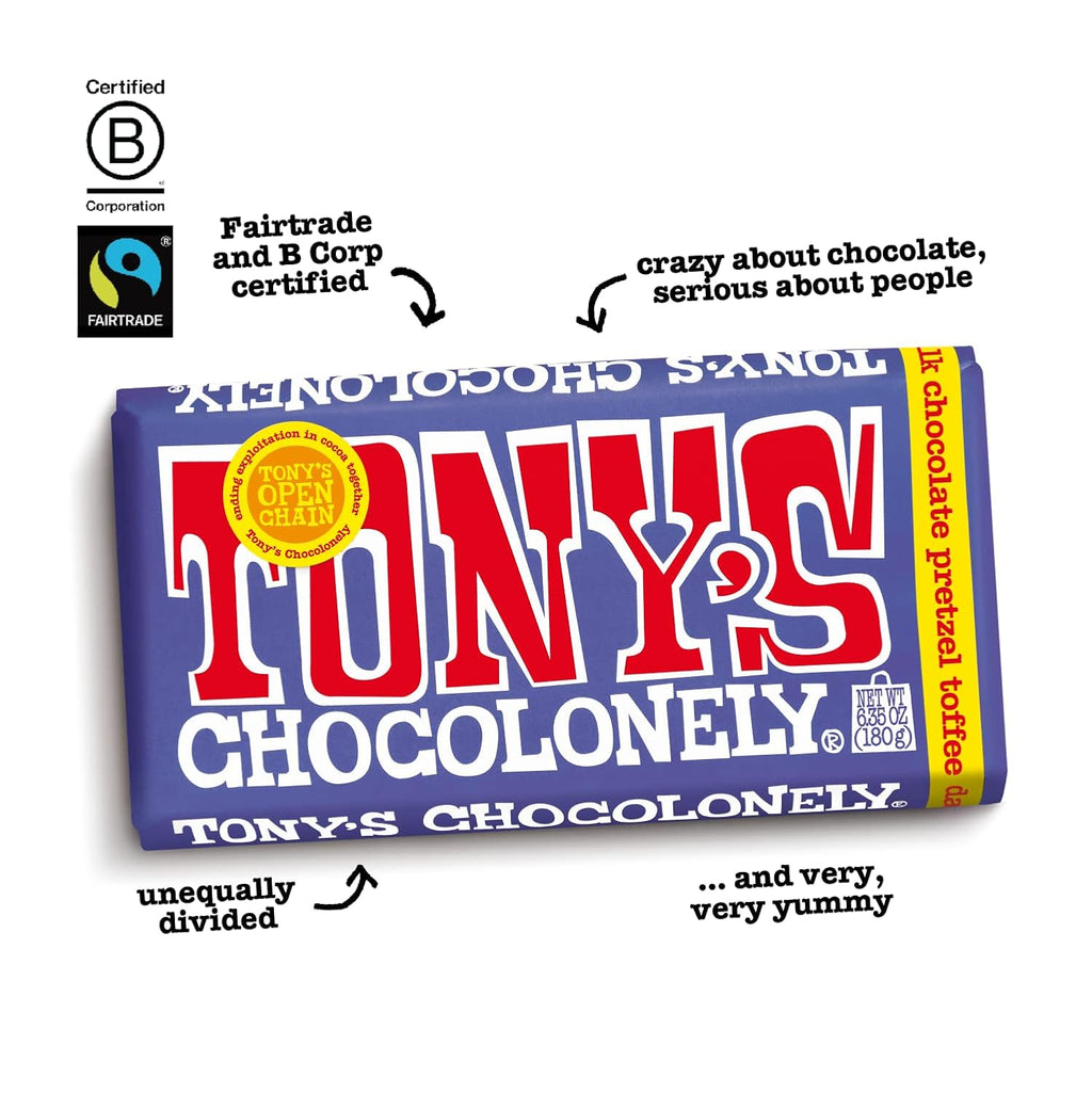 Tony's Chocolonely Dark Milk Pretzel Toffee Chocolate Bar 180 Gr