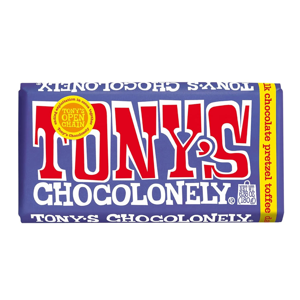 Tony's Chocolonely Dark Milk Pretzel Toffee Chocolate Bar 180 Gr
