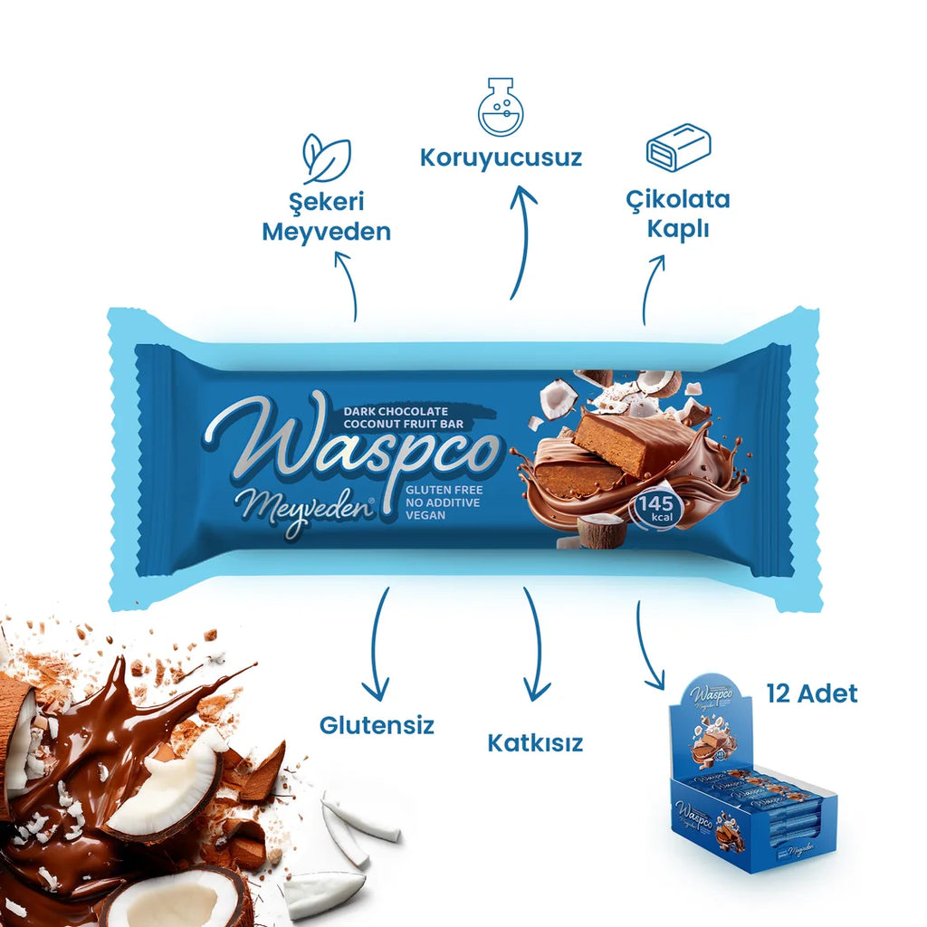 Waspco Bitter Çikolatalı Hindistan Cevizli Meyve Bar 35 Gr