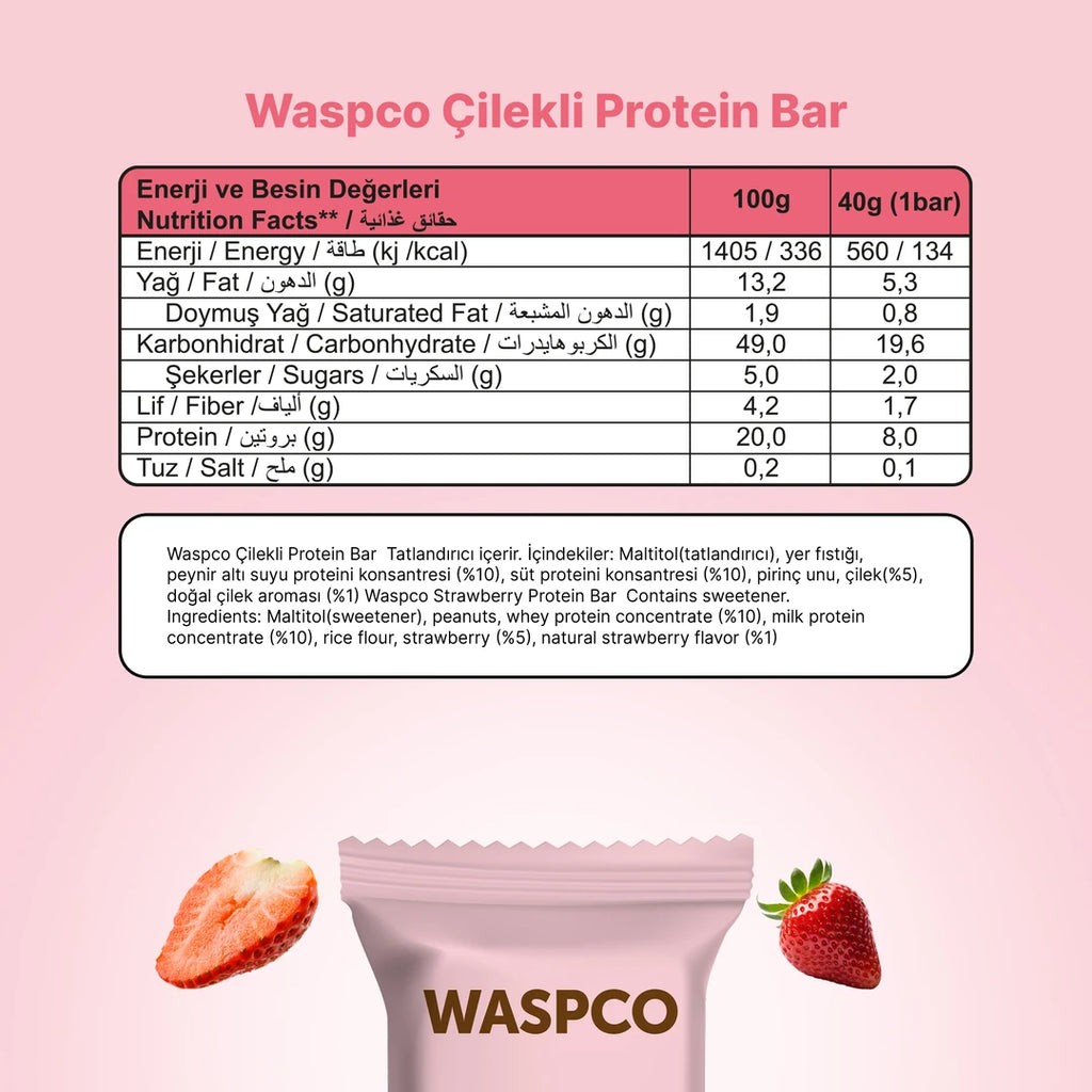Waspco Çilekli Protein Bar 40 Gr