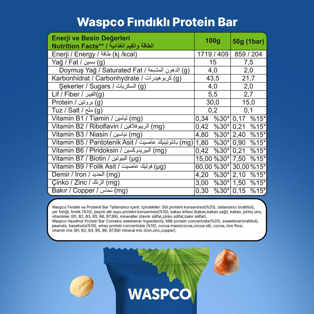 Waspco Fındıklı Protein Bar 50 Gr