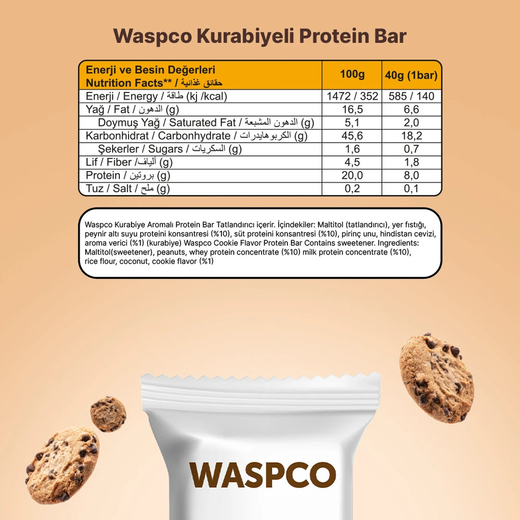 Waspco Kurabiye Aromalı Protein Bar 40 Gr